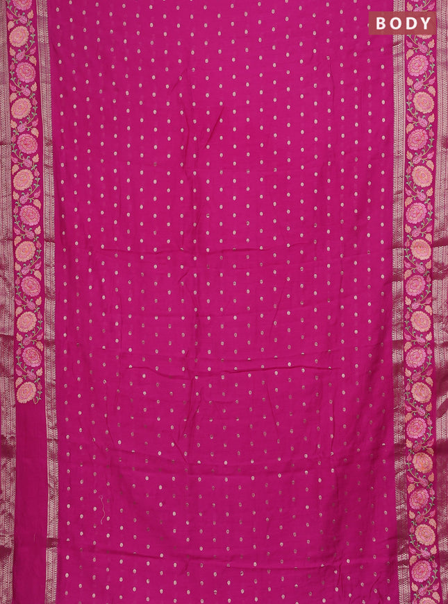 Semi chanderi saree pink with allover zari woven buttas and floral embroidery border