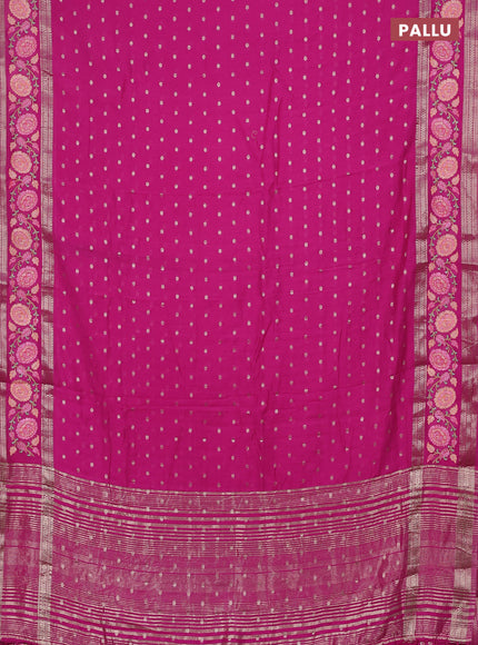 Semi chanderi saree pink with allover zari woven buttas and floral embroidery border