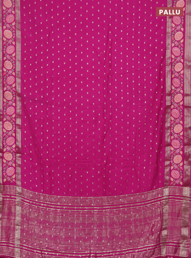 Semi chanderi saree pink with allover zari woven buttas and floral embroidery border