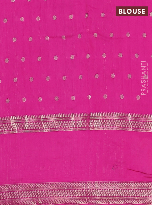 Semi chanderi saree pink with allover zari woven buttas and floral embroidery border