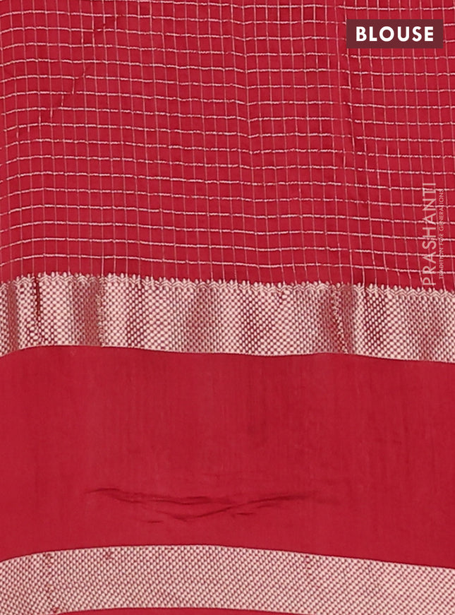 Semi chanderi saree red with allover zari woven buttas and floral embroidery border