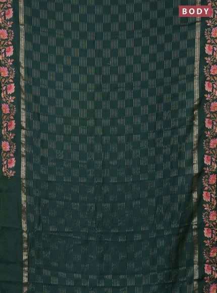 Semi chanderi saree green with allover zari woven geometric weaves and floral embroidery border