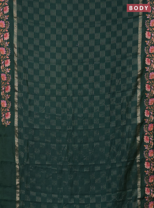 Semi chanderi saree green with allover zari woven geometric weaves and floral embroidery border