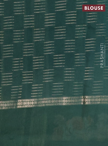 Semi chanderi saree green with allover zari woven geometric weaves and floral embroidery border