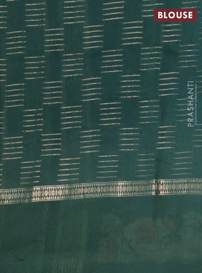 Semi chanderi saree green with allover zari woven geometric weaves and floral embroidery border