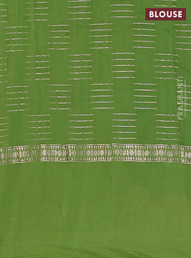 Semi chanderi saree green with allover zari woven geometric weaves and floral embroidery border