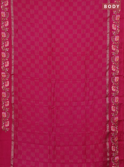 Semi chanderi saree pink with allover zari woven geometric weaves and floral embroidery border