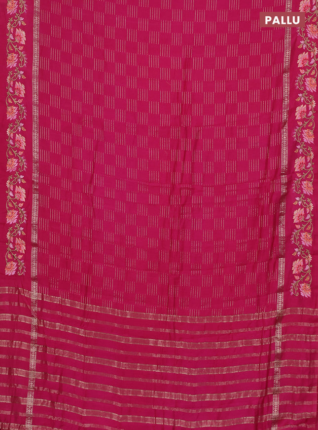 Semi chanderi saree pink with allover zari woven geometric weaves and floral embroidery border