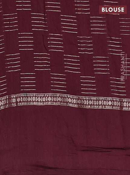 Semi chanderi saree deep maroon with allover zari woven geometric weaves and floral embroidery border