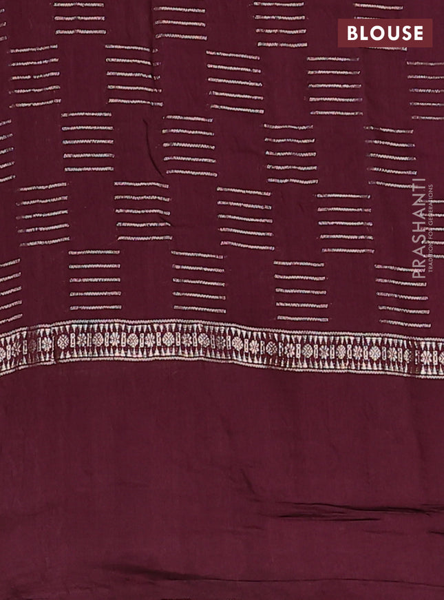 Semi chanderi saree deep maroon with allover zari woven geometric weaves and floral embroidery border