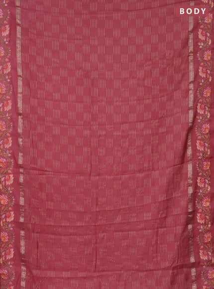 Semi chanderi saree peach pink with allover zari woven geometric weaves and floral embroidery border
