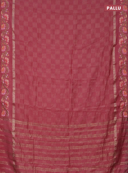 Semi chanderi saree peach pink with allover zari woven geometric weaves and floral embroidery border