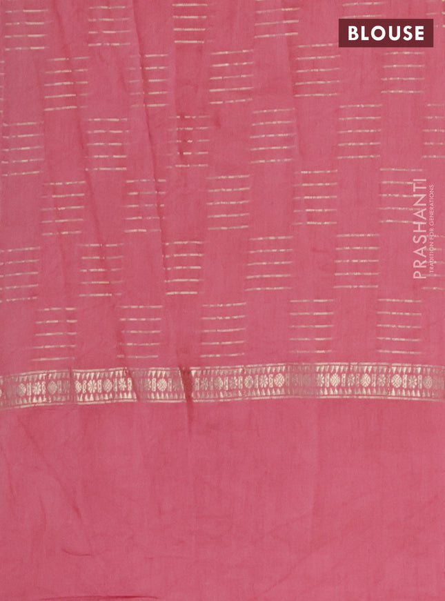 Semi chanderi saree peach pink with allover zari woven geometric weaves and floral embroidery border