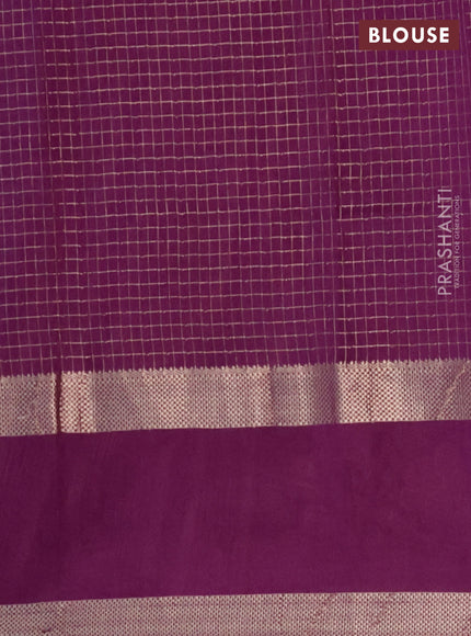 Semi chanderi saree purple with allover zari checked pattern and floral embroidery border