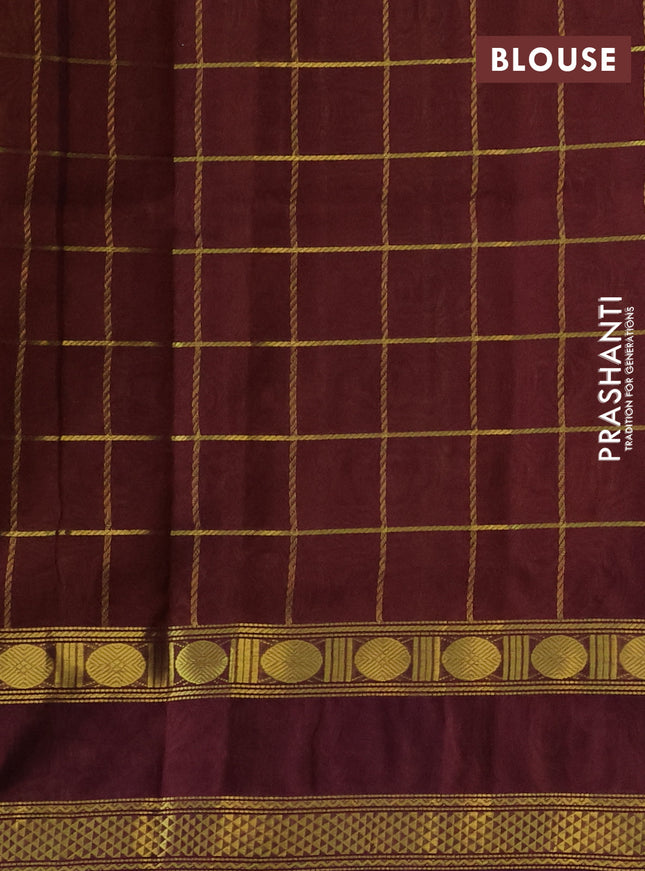 Silk cotton saree mango yellow and deep maroon with allover zari checked pattern and rettapet zari woven border