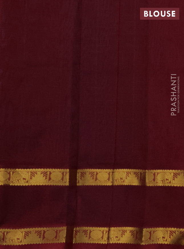 Silk cotton saree cs blue and maroon with allover zari checks & lakshadeepam weaves and rettapet zari woven border