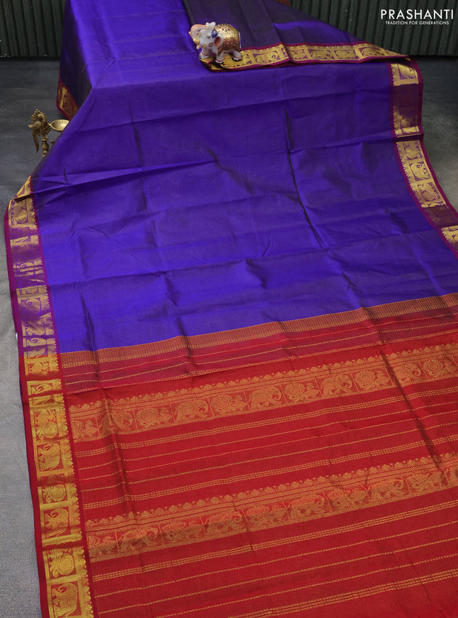 Silk cotton saree blue and maroon with allover vairosi pattern and zari woven border