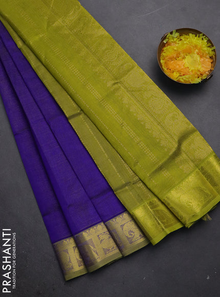 Silk cotton saree blue and lime green with allover vairosi pattern and zari woven border