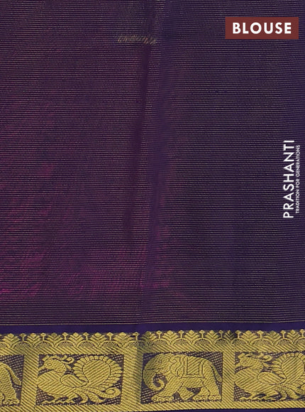 Silk cotton saree magenta pink and blue with allover vairosi pattern and zari woven border