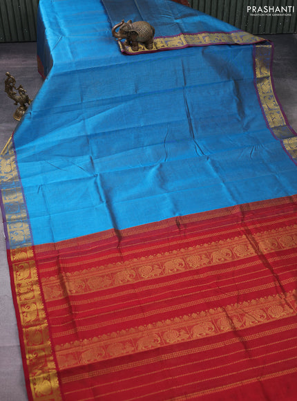 Silk cotton saree cs blue and maroon with allover vairosi pattern and zari woven border