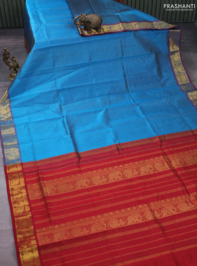Silk cotton saree cs blue and maroon with allover vairosi pattern and zari woven border