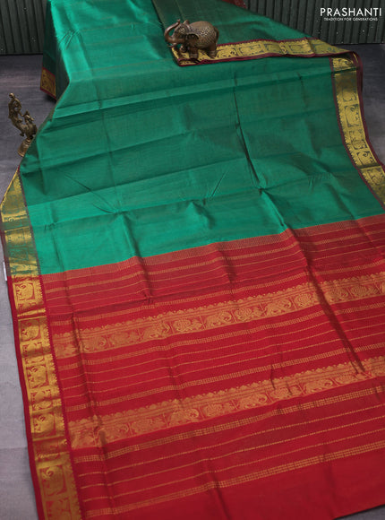 Silk cotton saree green and maroon with allover vairosi pattern and zari woven border