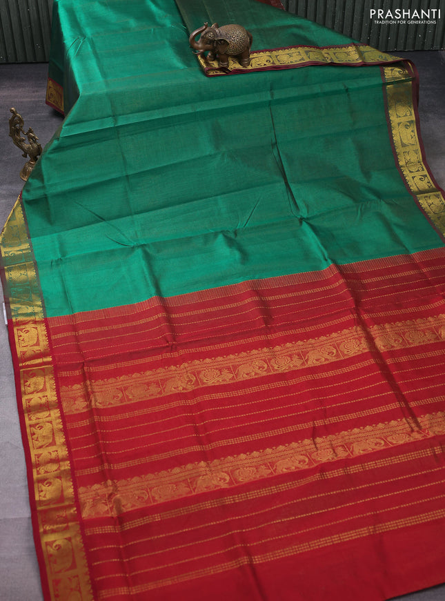 Silk cotton saree green and maroon with allover vairosi pattern and zari woven border
