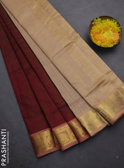 Silk cotton saree maroon and sandal with allover vairosi pattern and zari woven border