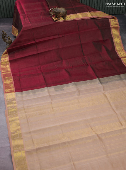 Silk cotton saree maroon and sandal with allover vairosi pattern and zari woven border