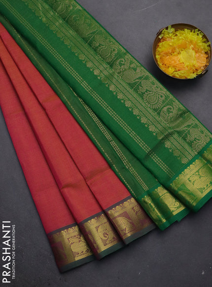 Silk cotton saree dual shade of pink and green with allover vairaosi pattern and zari woven border