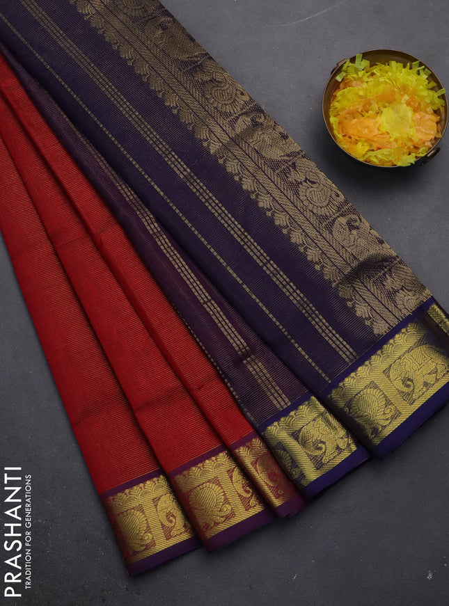 Silk cotton saree maroon and blue with allover vairaosi pattern and zari woven border