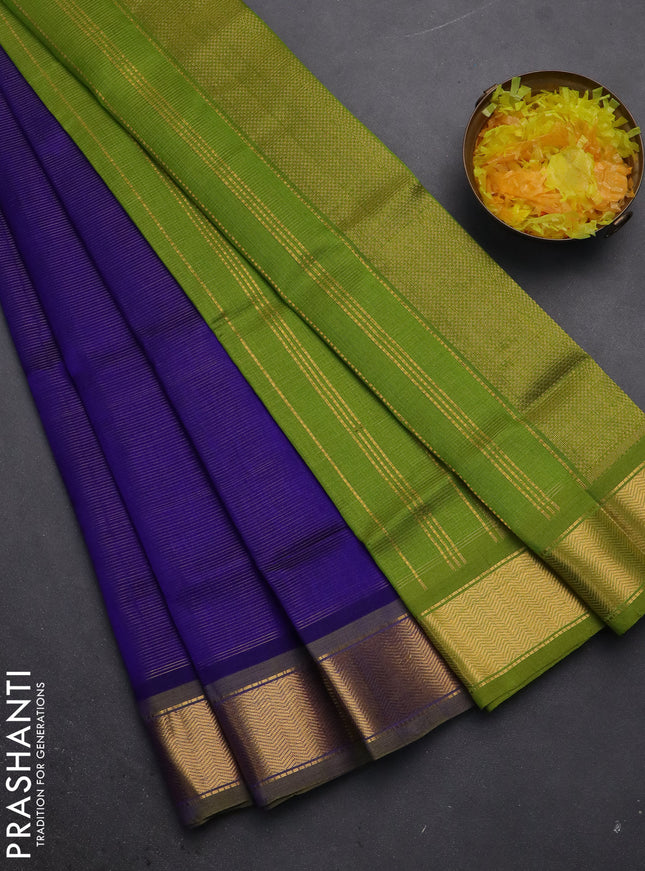 Silk cotton saree blue and light green with allover vairaosi pattern and zari woven border