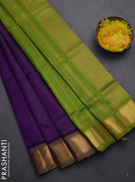 Silk cotton saree violet and light green with allover vairaosi pattern and zari woven border