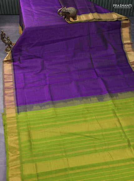Silk cotton saree violet and light green with allover vairaosi pattern and zari woven border
