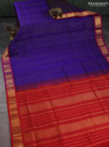 Silk cotton saree blue and red with allover vairaosi pattern and zari woven border
