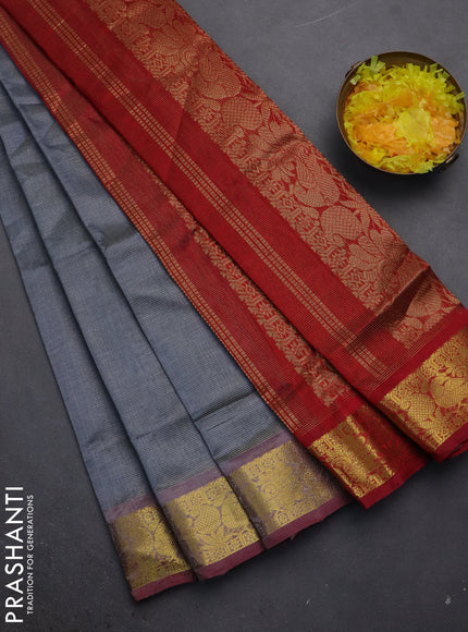 Silk cotton saree grey and maroon with allover vairaosi pattern and zari woven border