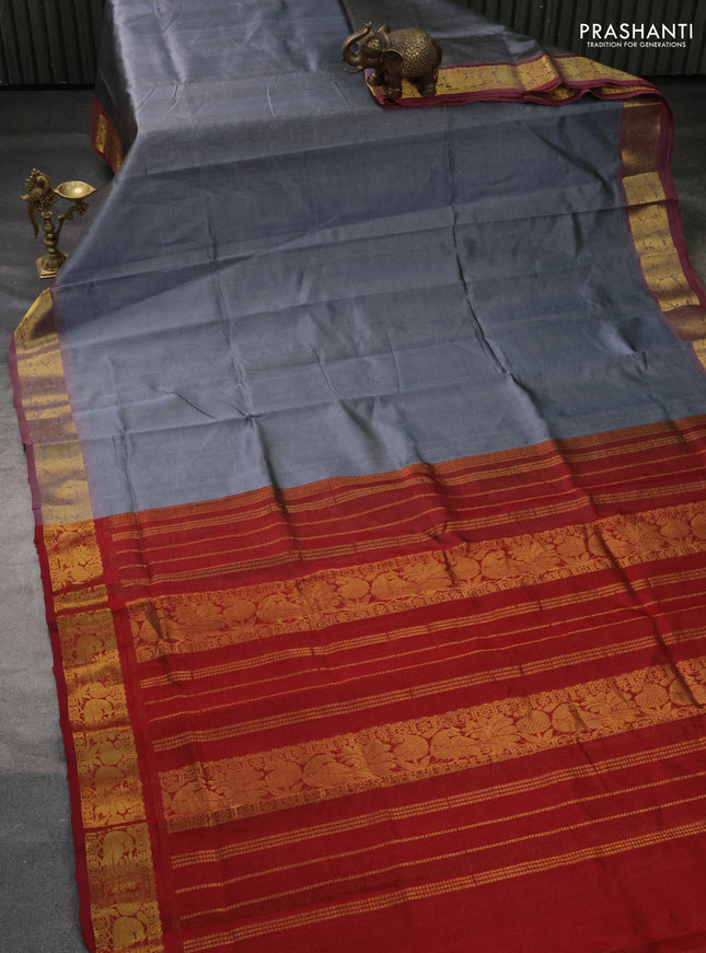 Silk cotton saree grey and maroon with allover vairaosi pattern and zari woven border
