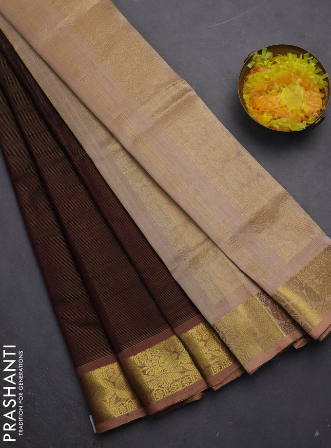 Silk cotton saree brown and sandal with allover vairaosi pattern and zari woven border