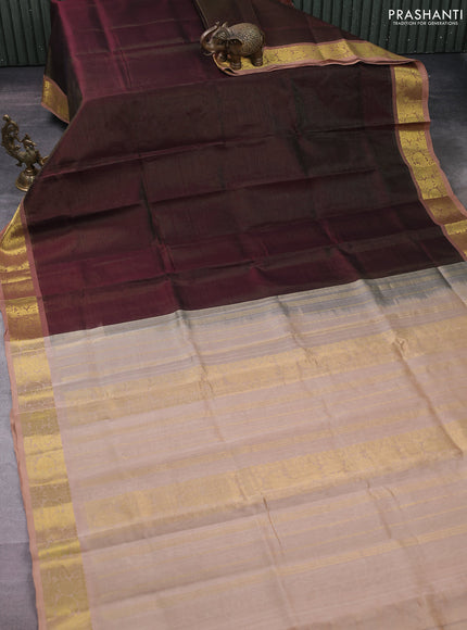 Silk cotton saree brown and sandal with allover vairaosi pattern and zari woven border