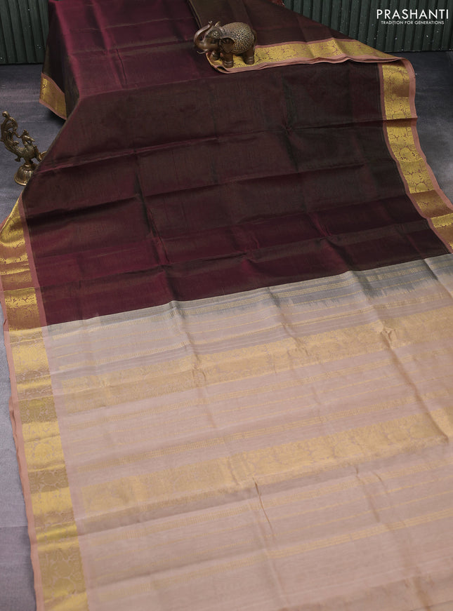 Silk cotton saree brown and sandal with allover vairaosi pattern and zari woven border