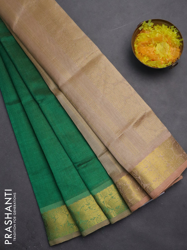 Silk cotton saree green and sandal with allover vairaosi pattern and zari woven border