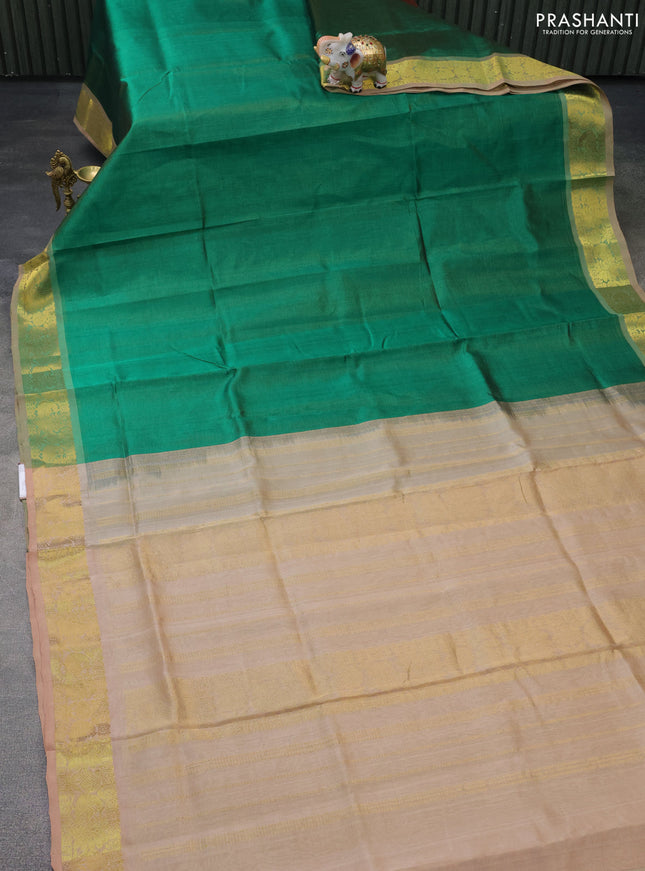 Silk cotton saree green and sandal with allover vairaosi pattern and zari woven border