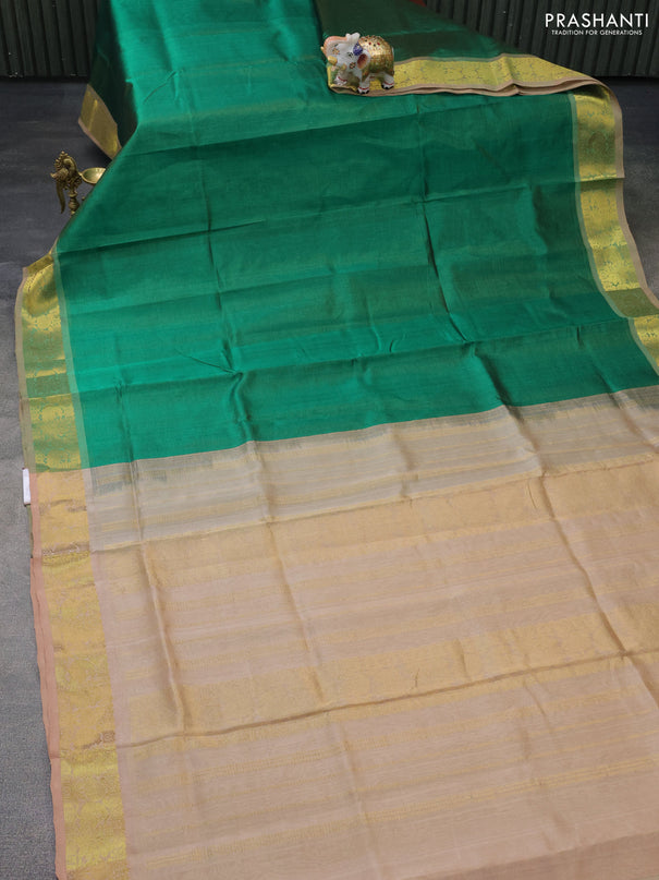 Silk cotton saree green and sandal with allover vairaosi pattern and zari woven border