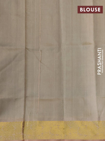 Silk cotton saree green and sandal with allover vairaosi pattern and zari woven border