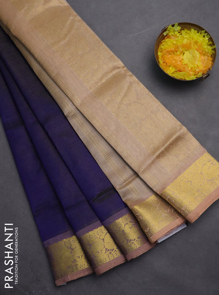 Silk cotton saree blue and sandal with allover vairaosi pattern and zari woven border