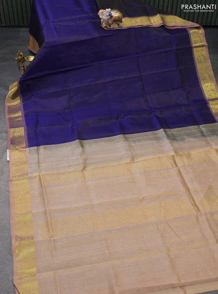 Silk cotton saree blue and sandal with allover vairaosi pattern and zari woven border