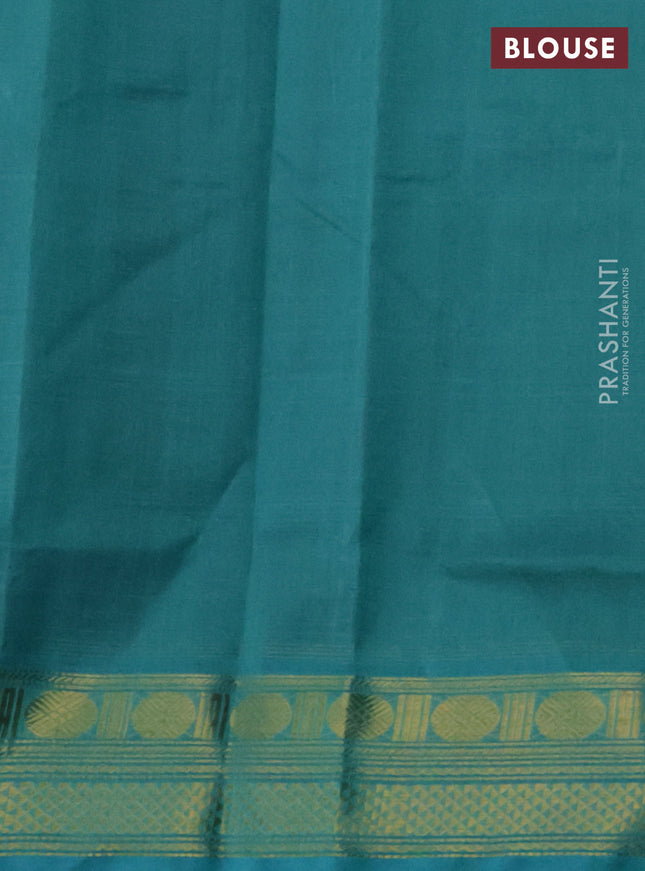 Silk cotton saree purple and teal blue with allover vairaosi pattern and zari woven border