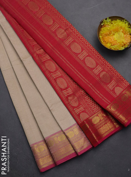 Silk cotton saree beige and pink with allover vairaosi pattern and zari woven border