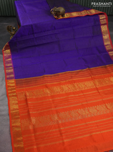 Silk cotton saree blue and orange with allover vairaosi pattern and zari woven border