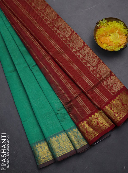 Silk cotton saree teal green and maroon with allover vairaosi pattern and zari woven border